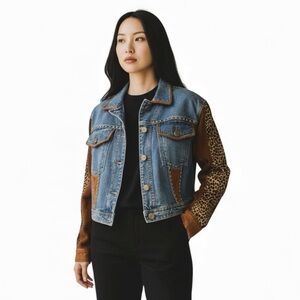 Cache Y2K Leopard Jean Jacket
- Suede Leather Denim - Women's Size Small NWT